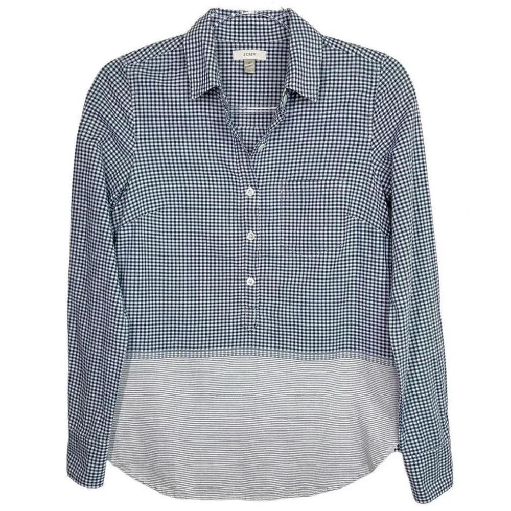 J.Crew‎ Blue White Gingham & Striped Pop Over Shirt 4
